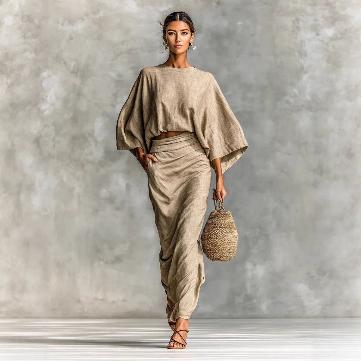 Women's Matching Batwing Sleeve Versatile Pocket Back Suits