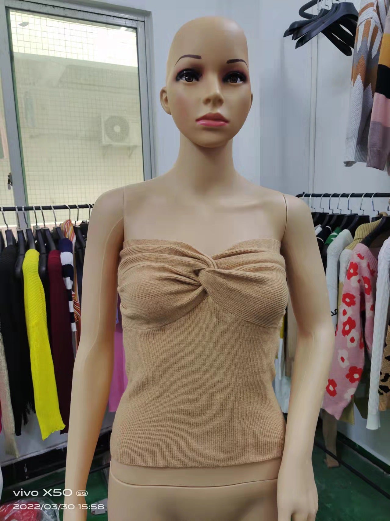 Women's Base Kinked Knitted Sling Tight Backless Tops