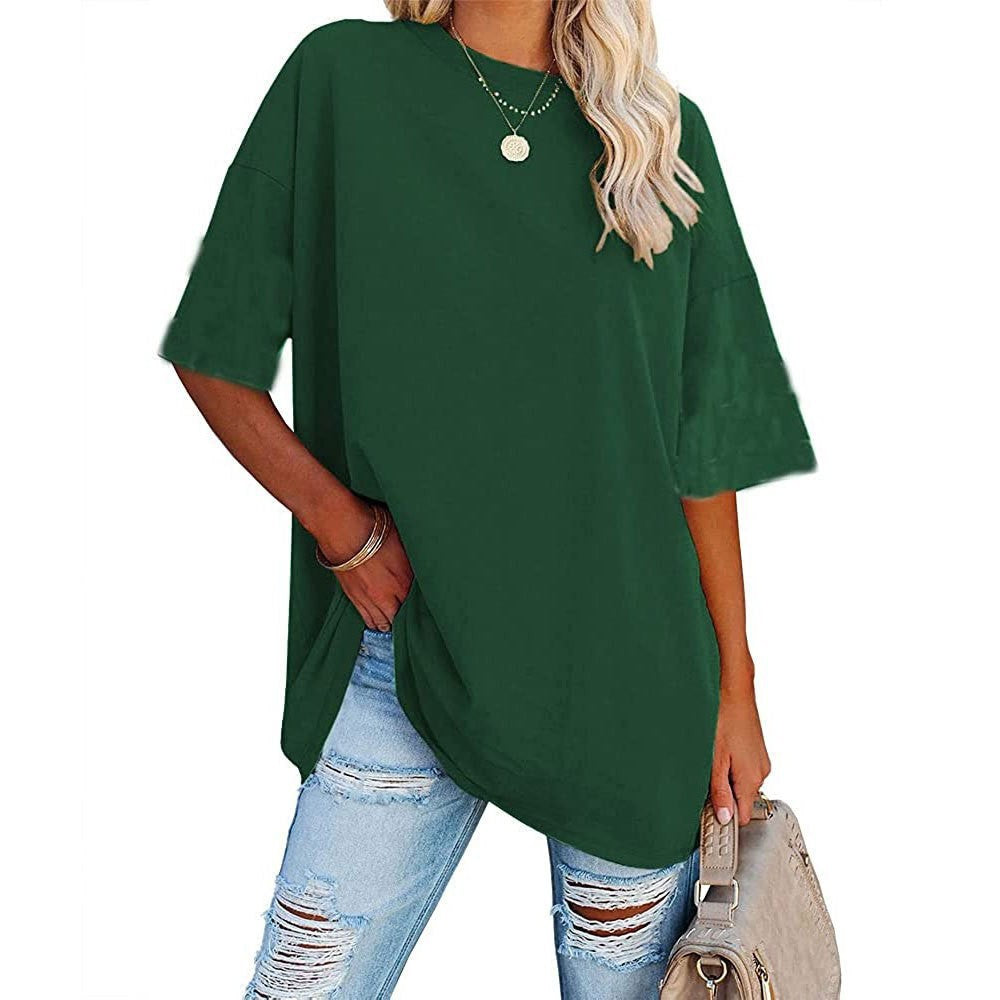 Women's Color Loose Half Sleeve Round Neck Blouses