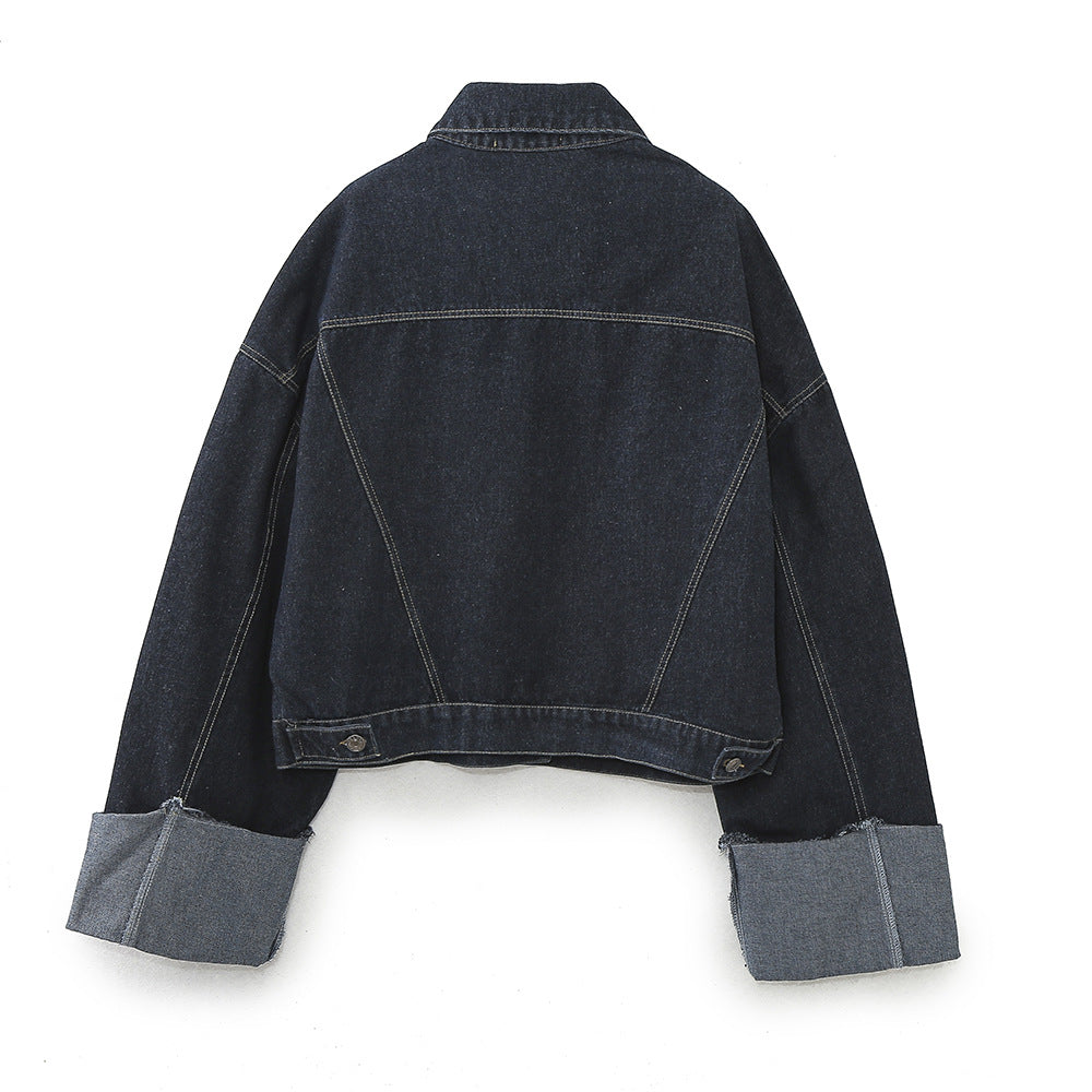 Stylish Elegant Autumn Denim Hemming Trousers Suits