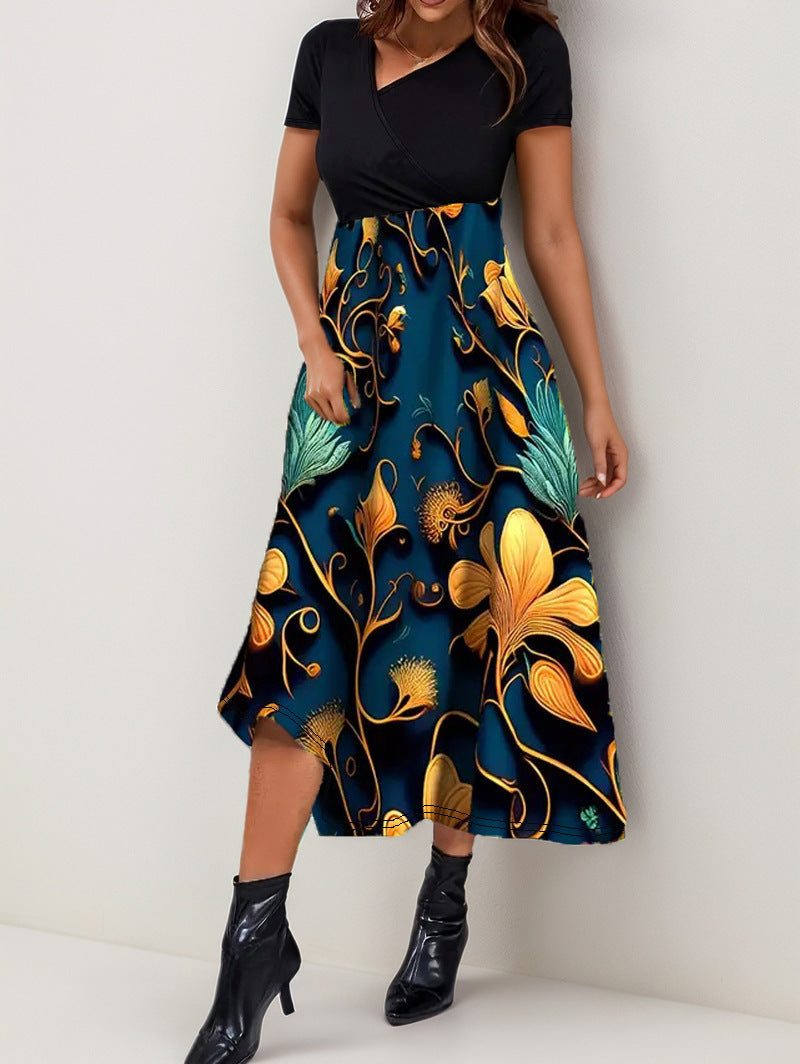 Women's Stitching Printing Elegant Fashion Dress Clothing