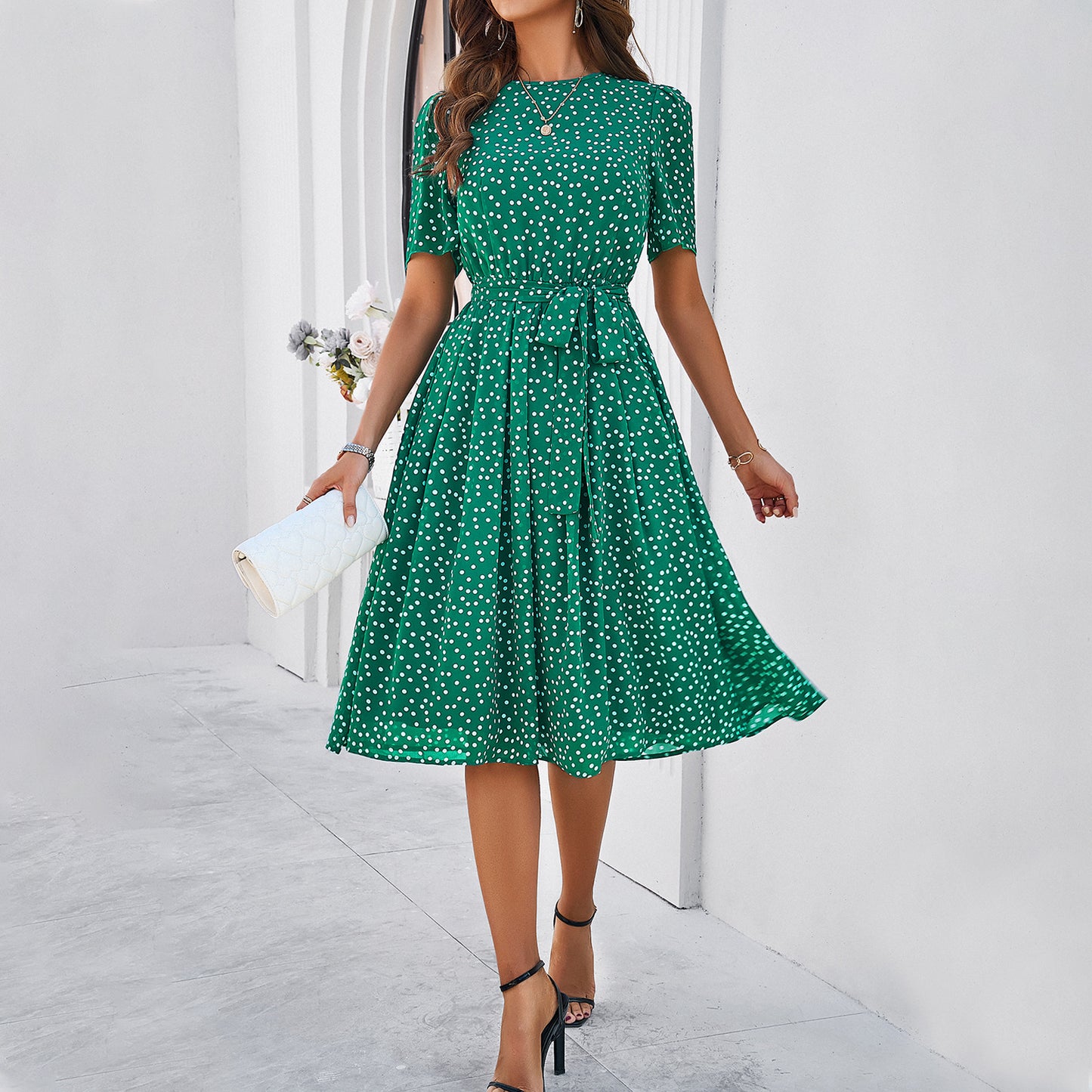 Women's Temperament Leisure Polka-dot Printed Dress Dresses