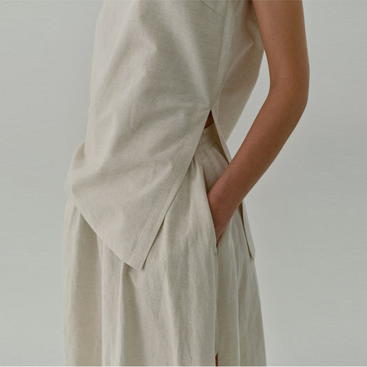 Retro Elegant Linen Cotton Solid Color Fairy Dress Skirts