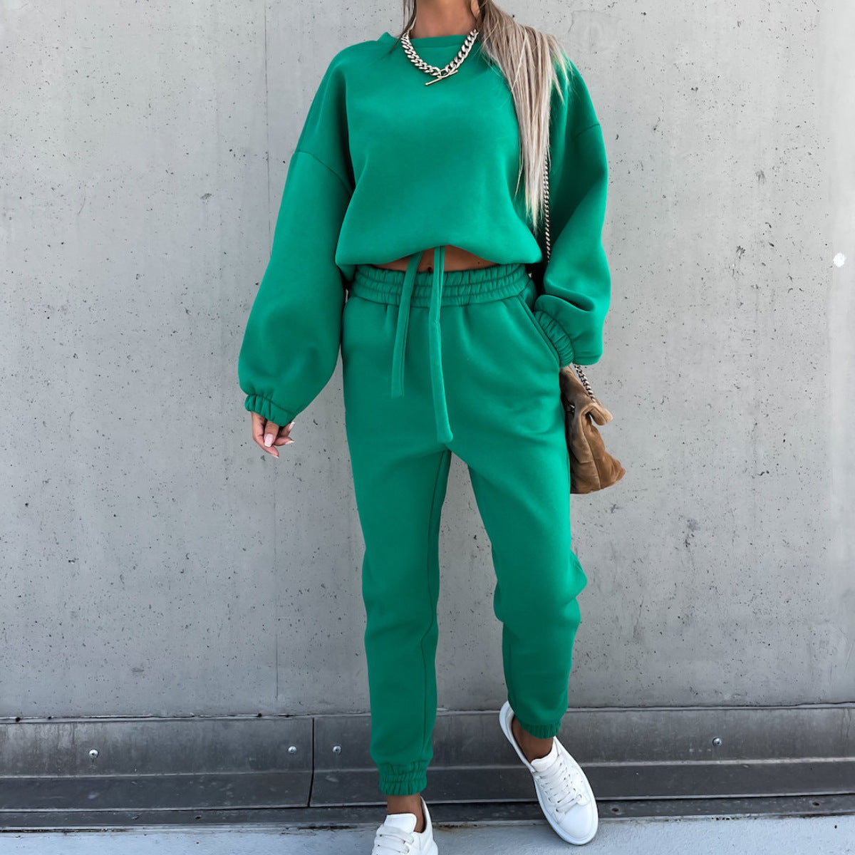 Fashion Solid Color Hoodie Casual Two-piece Suits