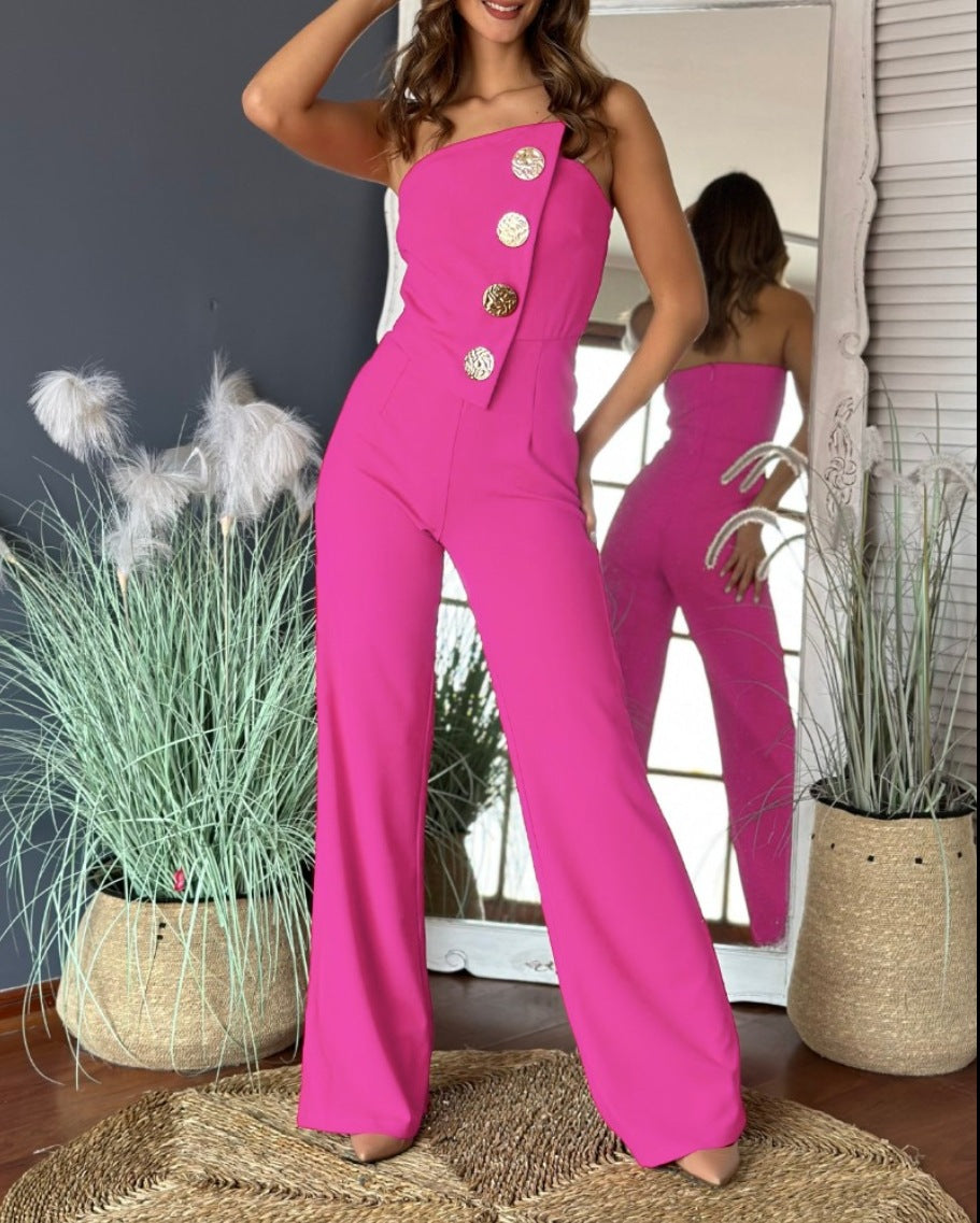 Women's Summer Sexy Tube Fastener Decoration Jumpsuits