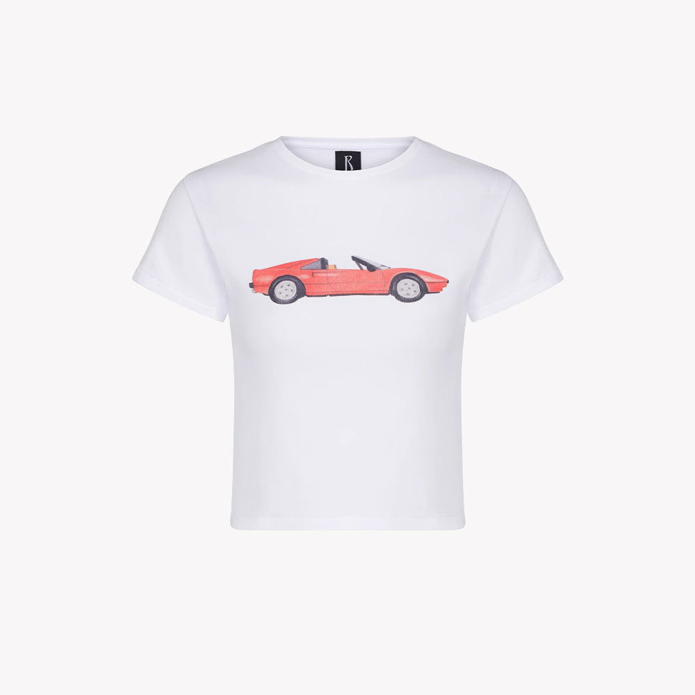 Women's North American Niche Red Car Digital Printing Elastic Blouses