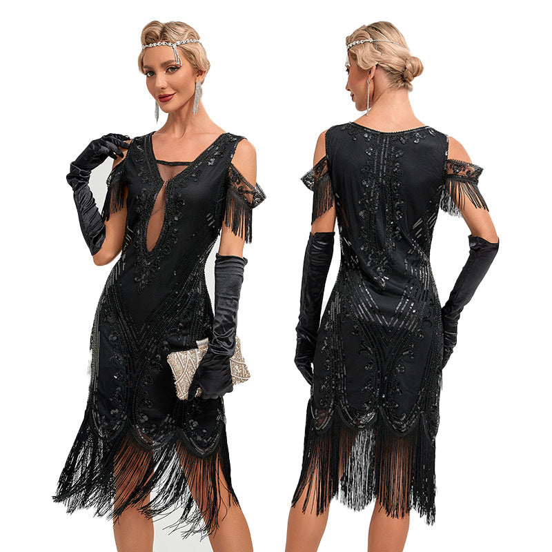 Retro Dance Party Embroidery Tassel Dress Plus Size