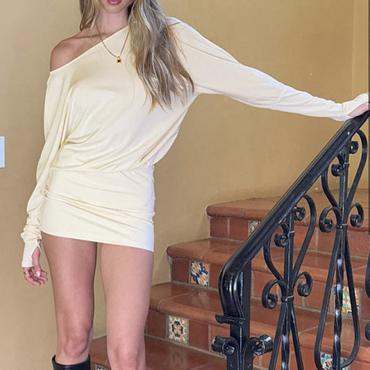 Women's Wear Batwing Sleeve Bottom Sloping Shoulder Dresses