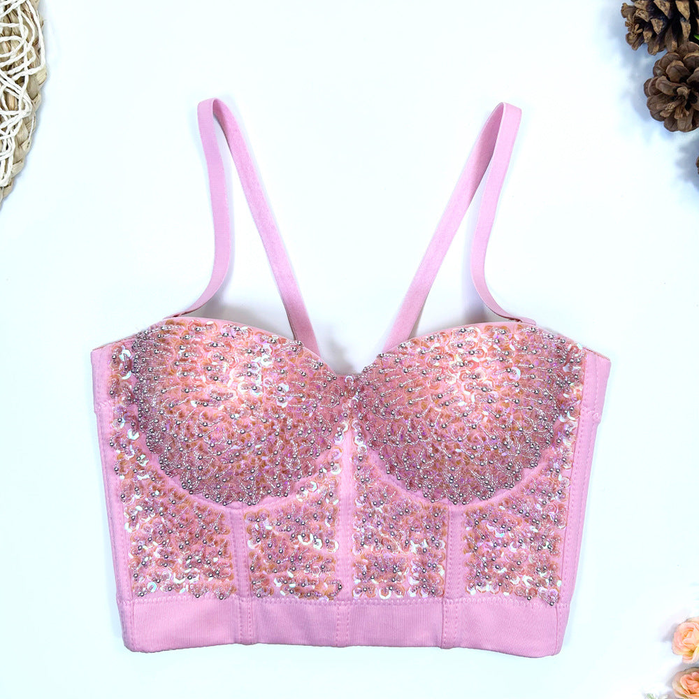 Women's Starry Beaded Bra Sexy Tube Fishbone Tops