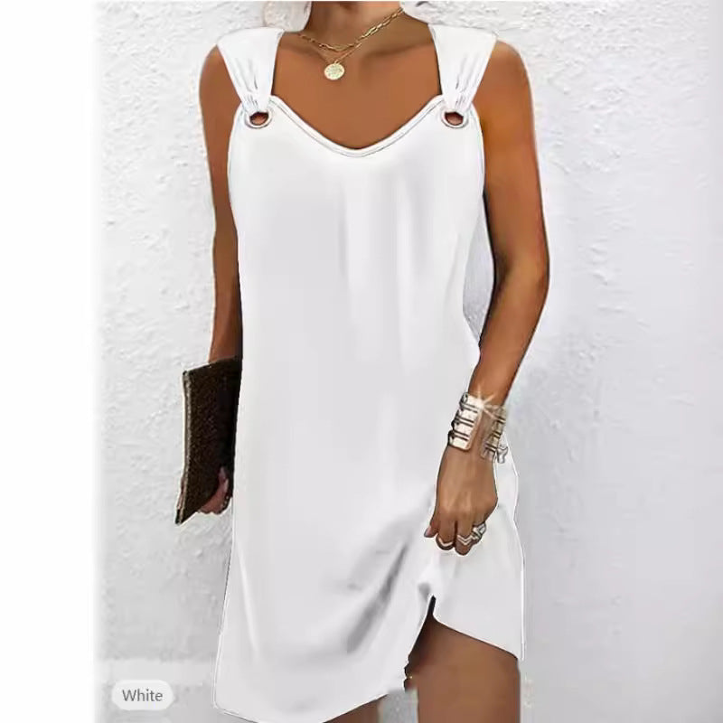 Women's Classy Sleeveless Metal Button Dress Sweaters