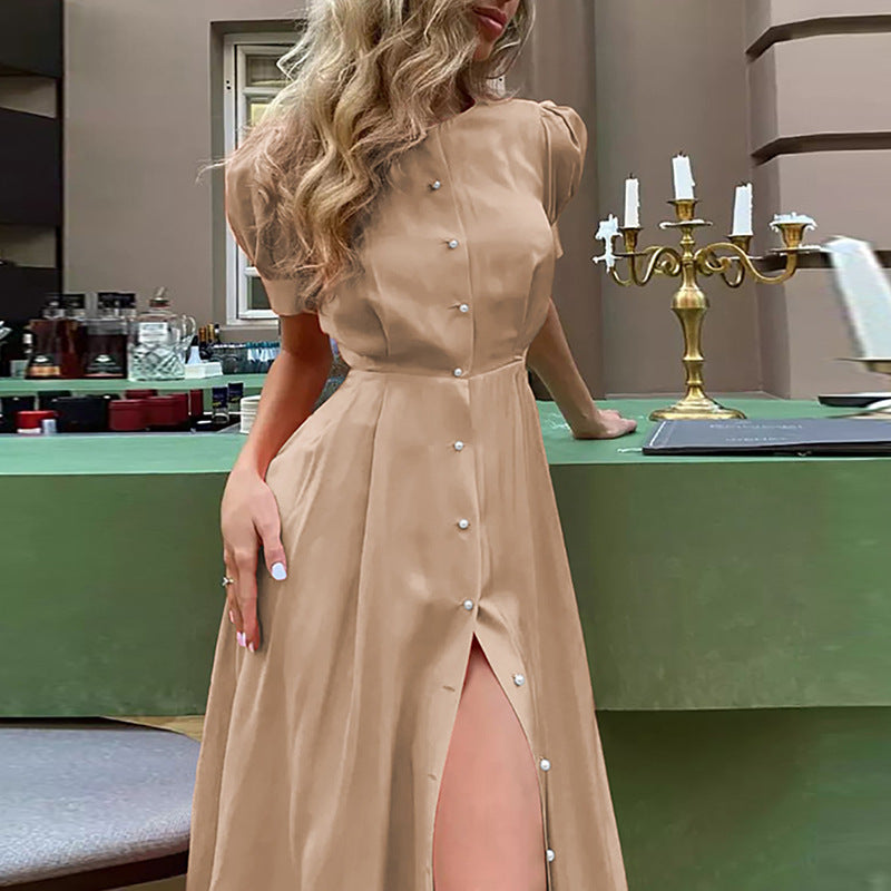 Want Temperament Slim High Waist Button Dress