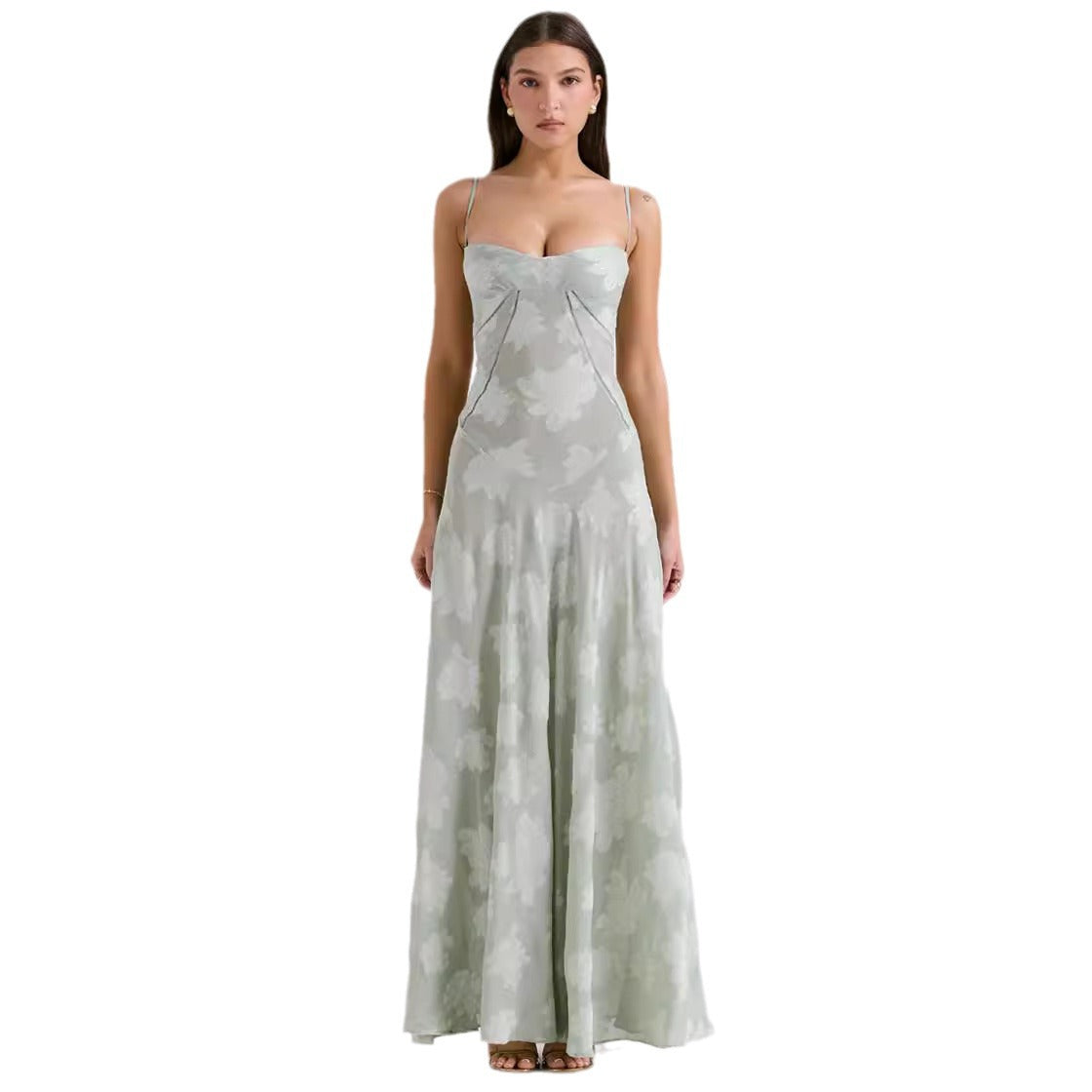 Women's Sling Backless Dress Chiffon Embroidered Square Evening Dresses