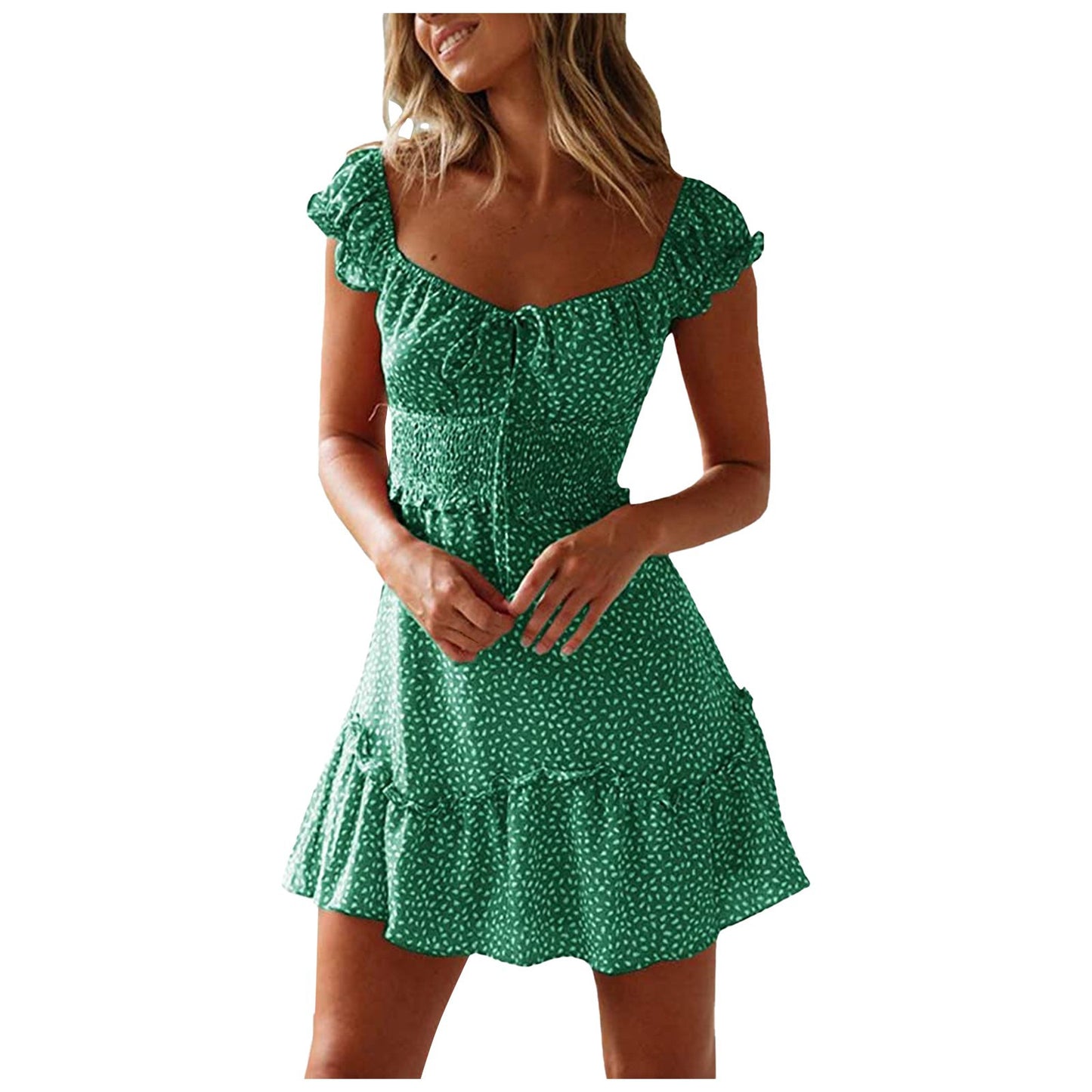 Floral Sleeve Printed Tied High Waist Dresses