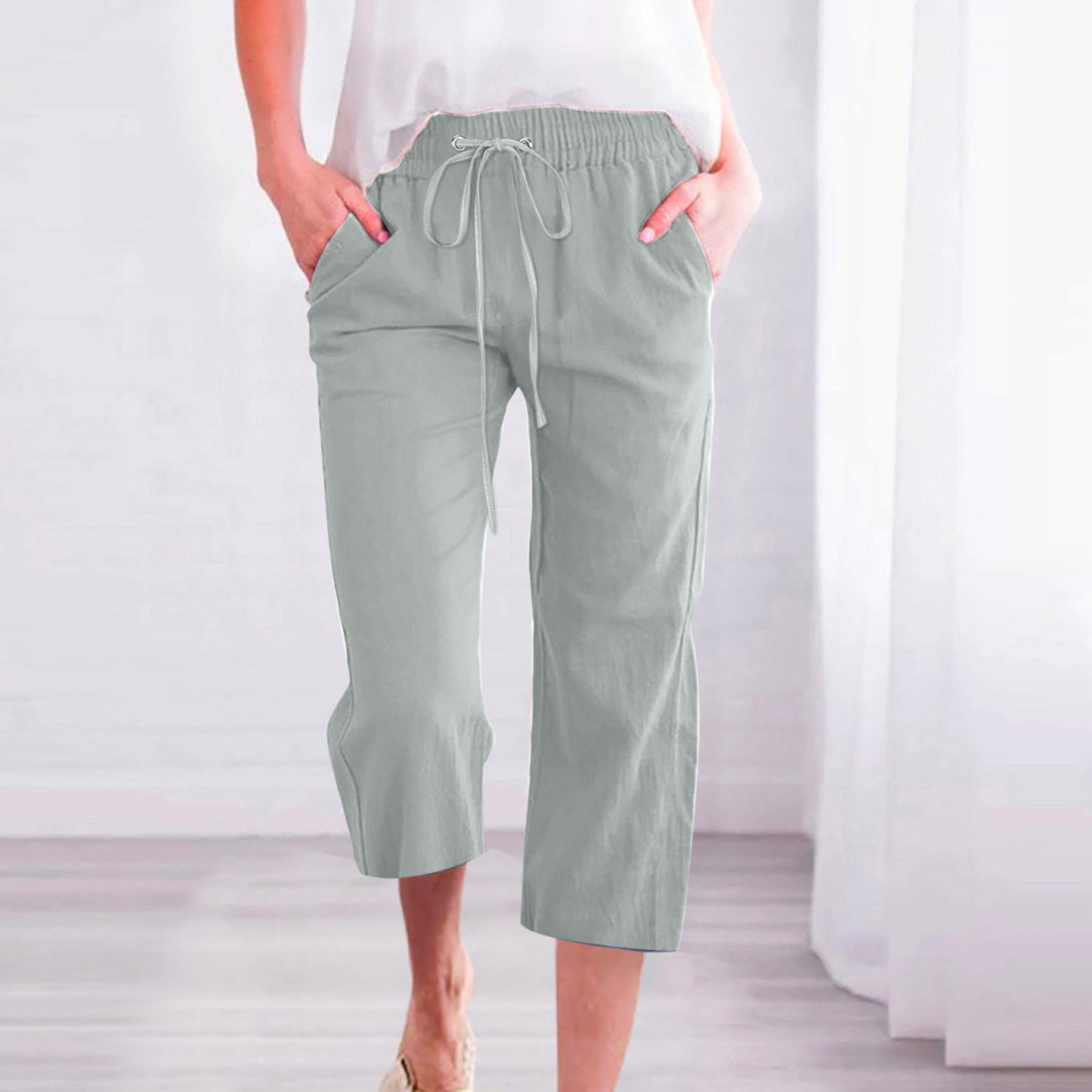 Women's Cotton Linen Casual Loose Straight Pocket Pants