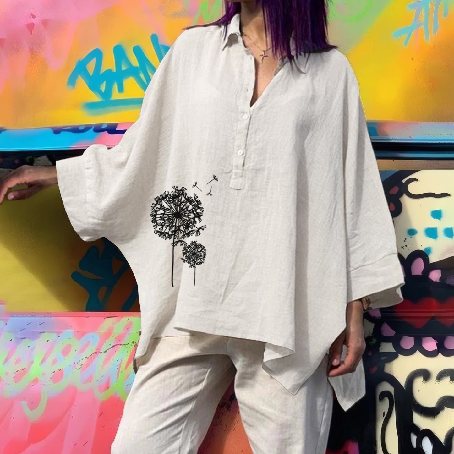 Women's Batwing Loose Cotton Linen Casual Blouses