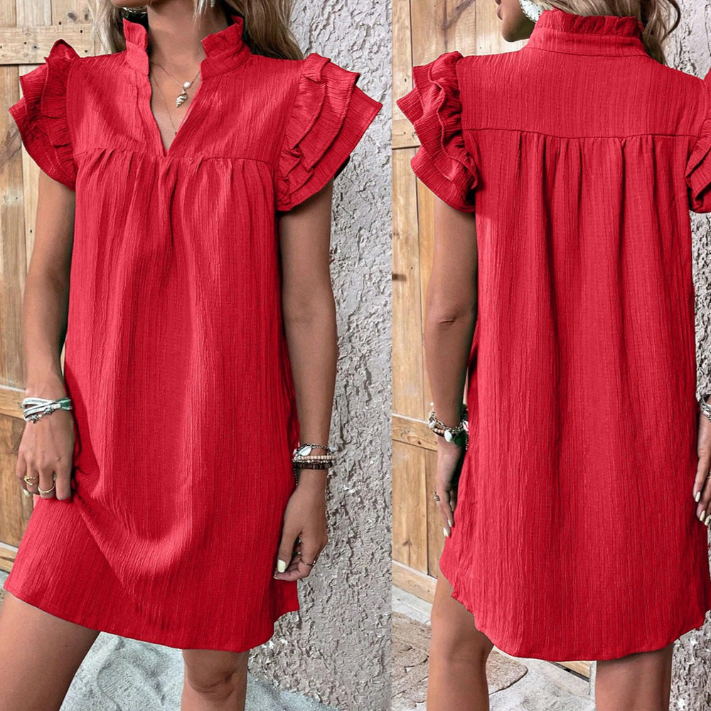 Women's Summer Fashion Versatile Ruffle Sleeve Pullover Dresses