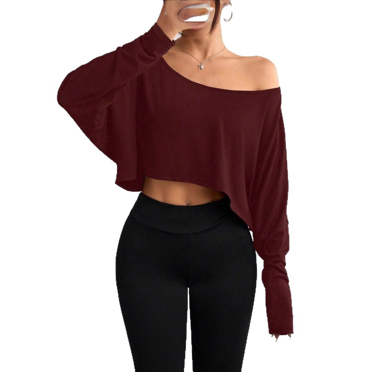 Women's Collar Bottoming Fashion Navel T-shirt Long Blouses