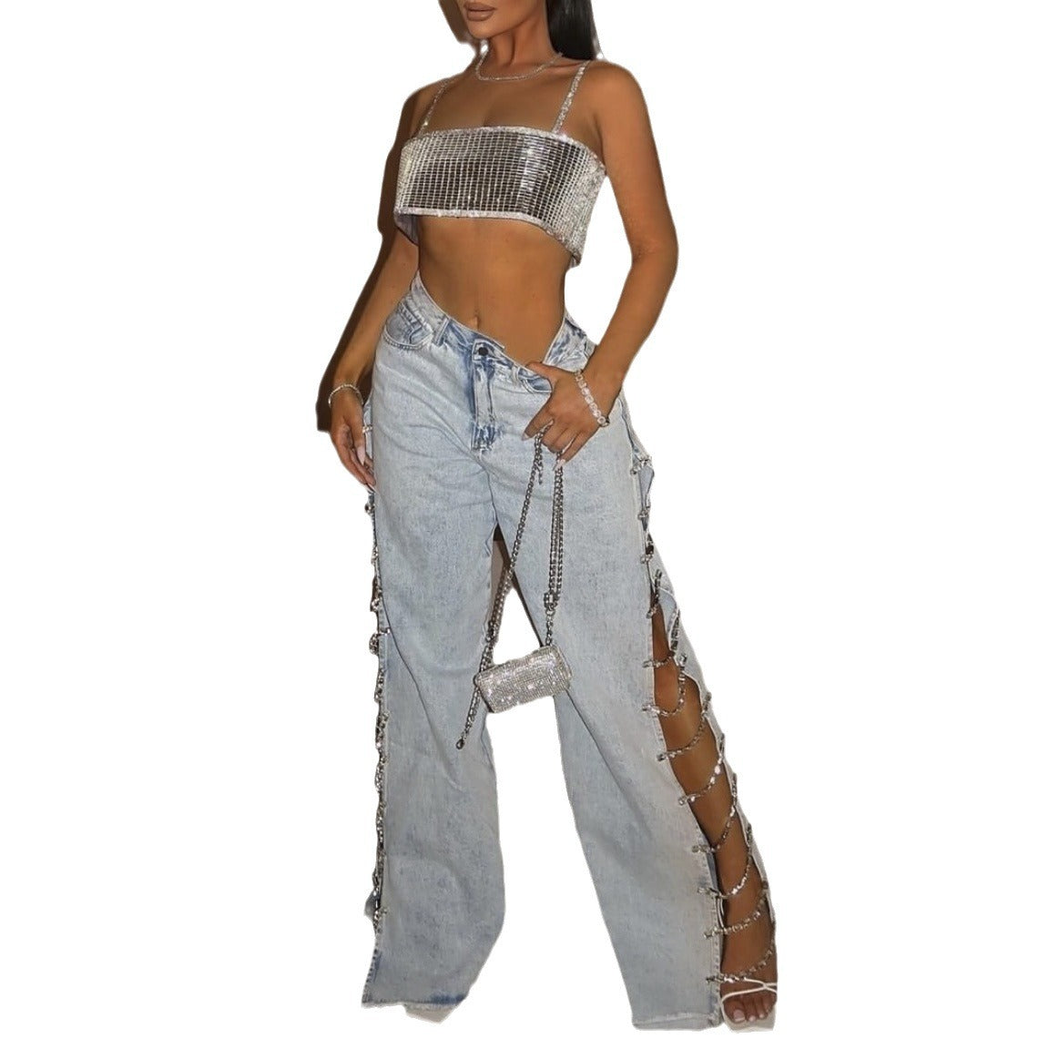 Women's Long Hot Thin Straight Summer Slimming Side Jeans