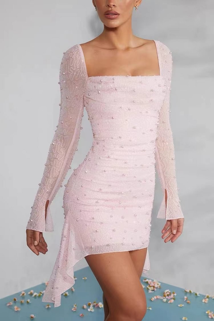 Fashion Beaded Long Sleeve Elegant Dress Dresses