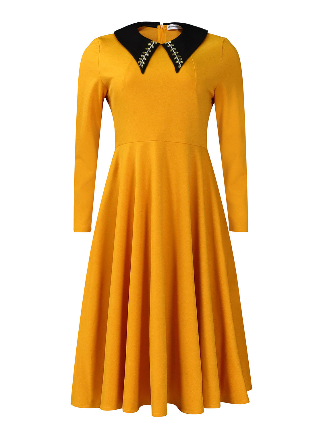 Women's Solid Color Long Sleeve Turn-down Collar Elegant Slimming Large Hem Dress