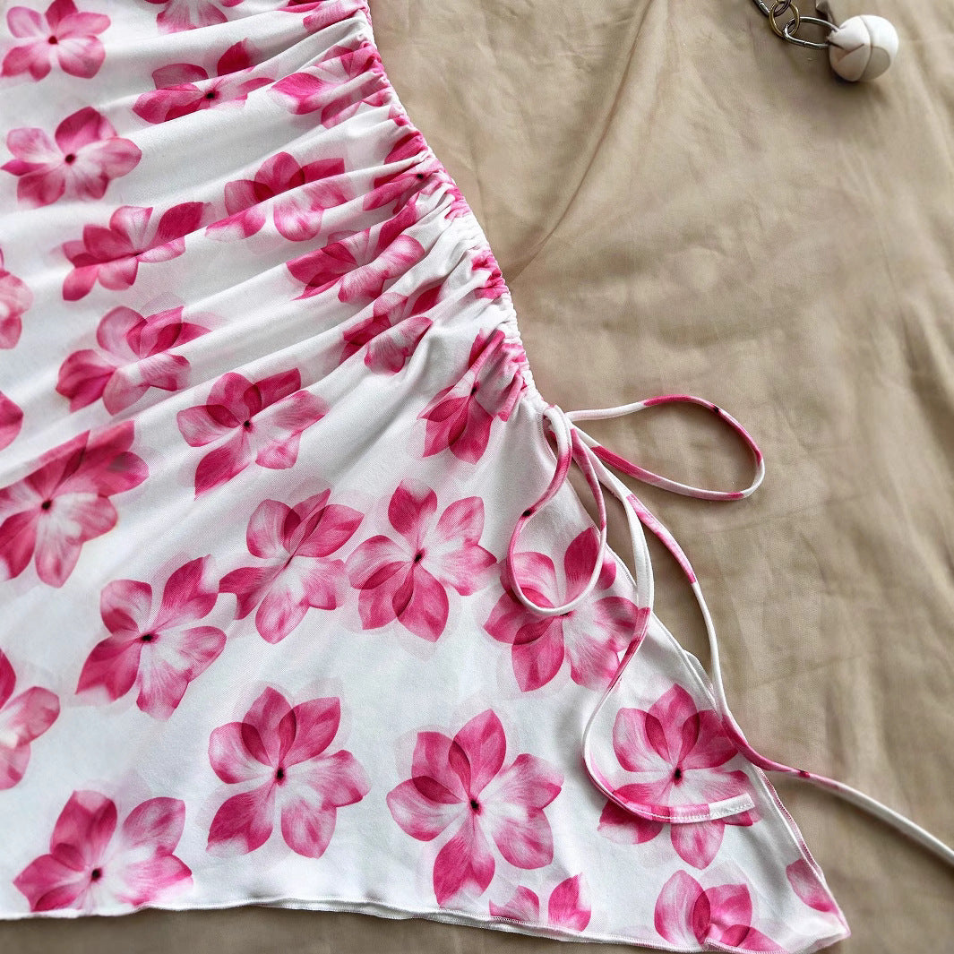 Women's Sexy Sling Summer Floral Print Asymmetric Hem Vacation Style Dress