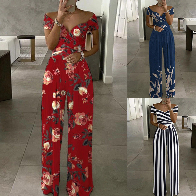 Women's Fashion Printed Temperament Commute Casual High Jumpsuits