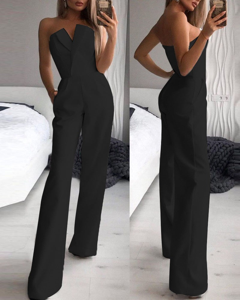 Chinese Long Style Slant Temperament Commute Jumpsuits
