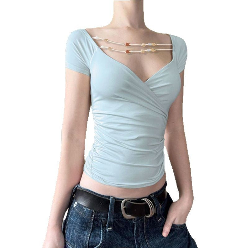 Pure Desire Style Beaded Design Sense Cross Hot Blouses