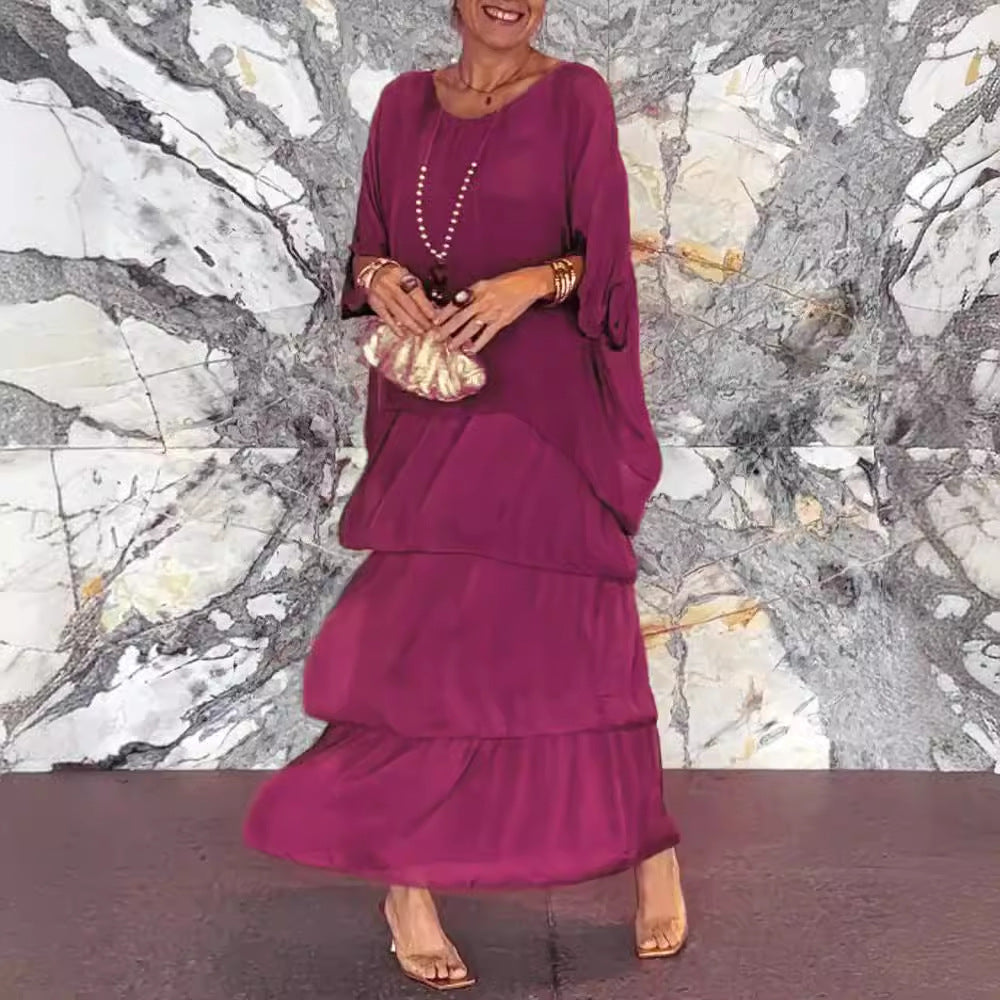 Women's Fashion Wear Temperament Crew Neck Batwing Dresses