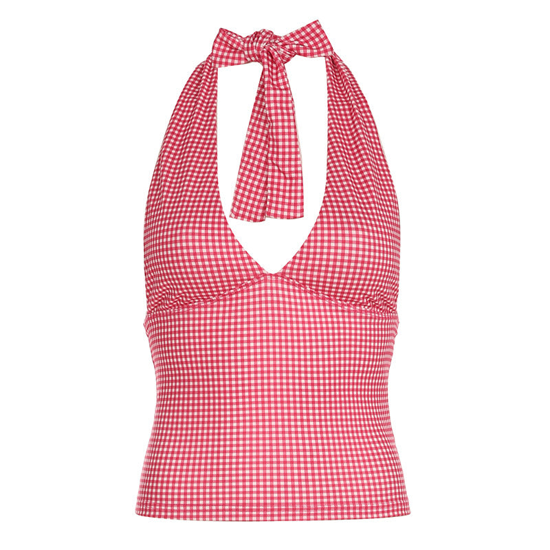 Style Sexy Polka Dot Print Deep V Halter Spaghetti Tops