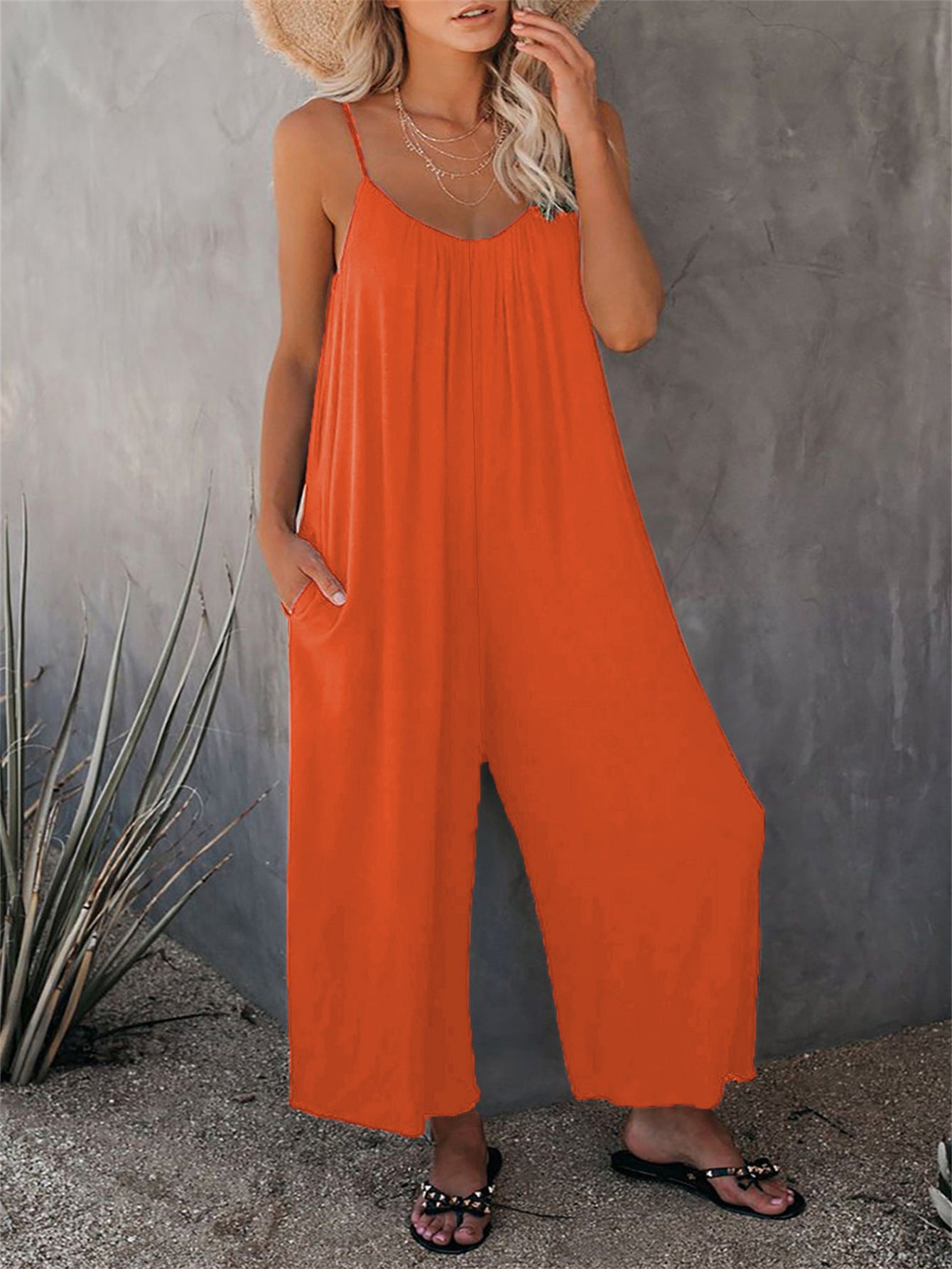 Women's Summer Trousers Solid Color Pocket Loose Pants