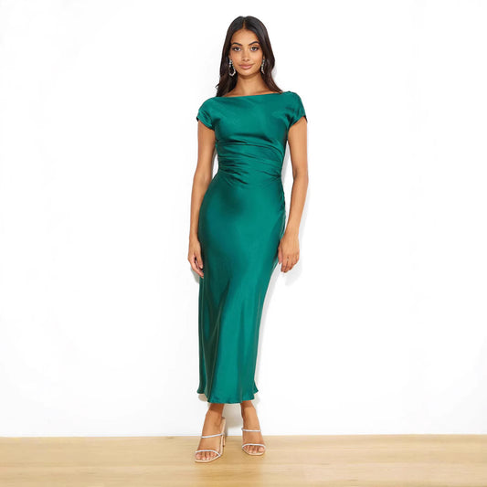 Women's Color High-grade Satin Sexy Backless Fishtail Dresses