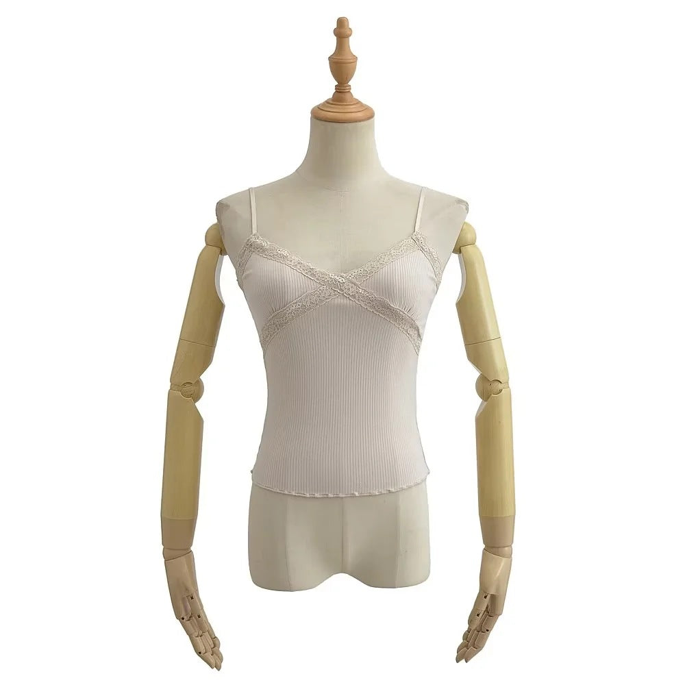 Women's Summer Fresh Lace Edge Sling Stretch Skinny Tops