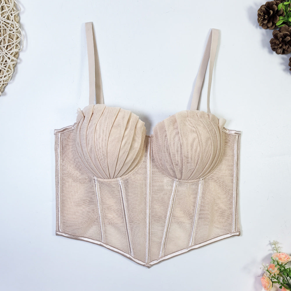 Women's French Style Design Mesh Lace Beautiful Back Underwear Outer Tops