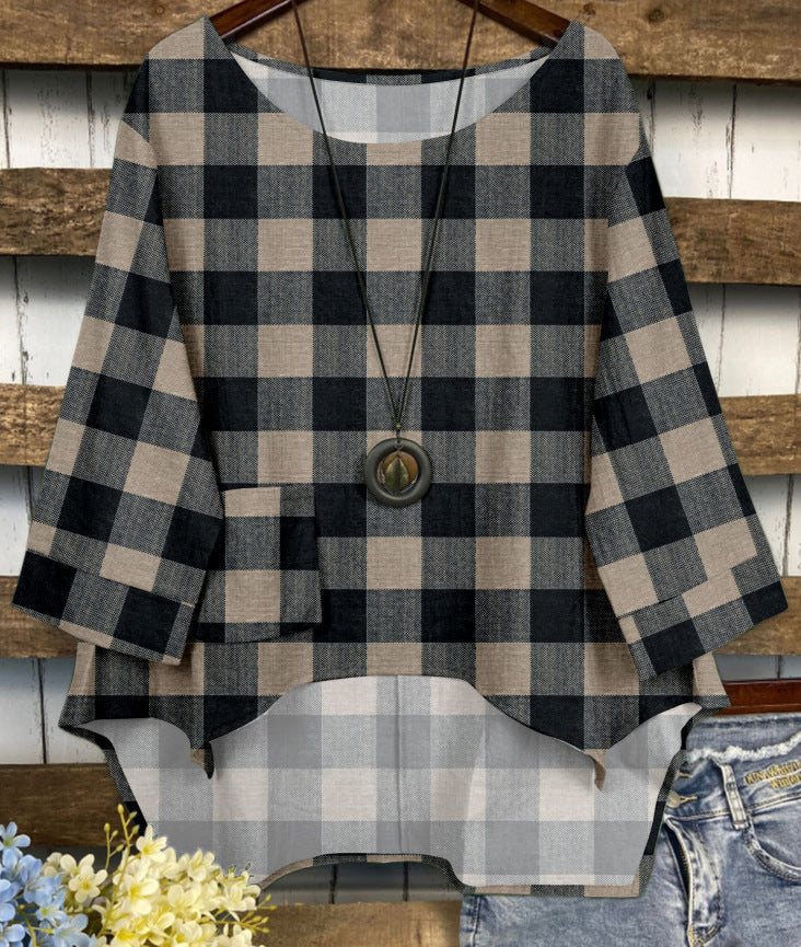 Summer Fashion Round Neck Pocket Solid Blouses