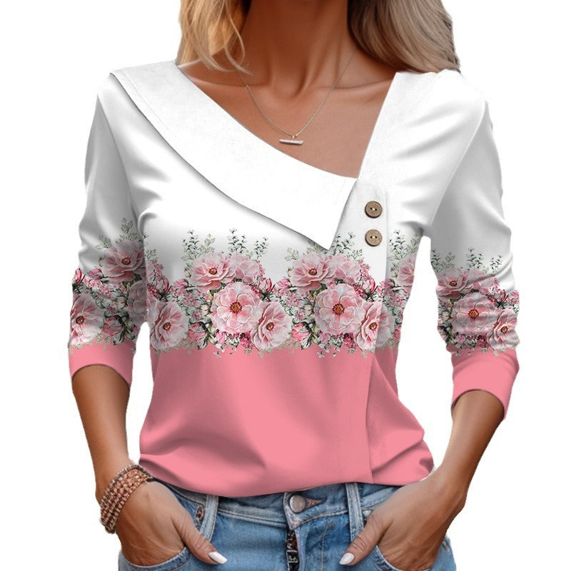 Women's Source T-shirt Long Sleeve Diagonal Collar Blouses