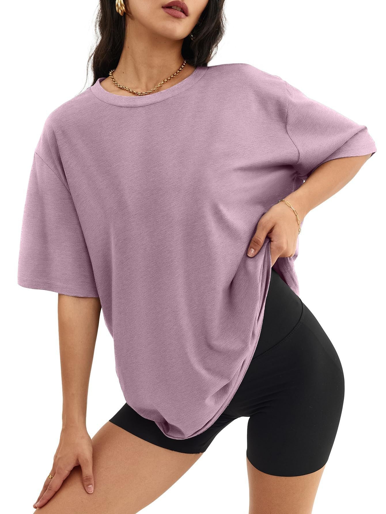 Women's Color Loose Half Sleeve Round Neck Blouses