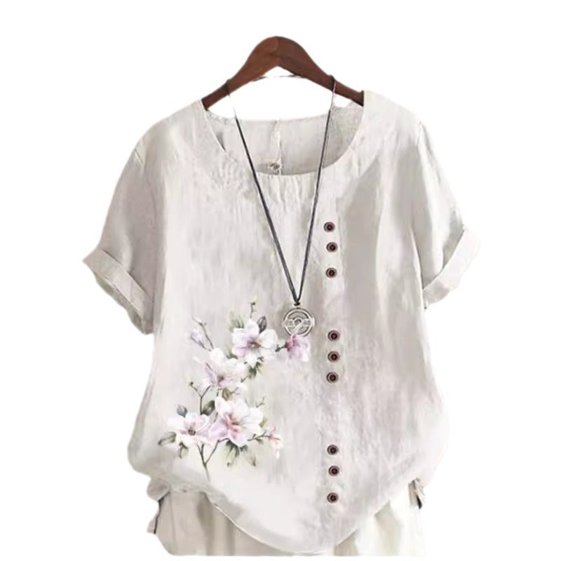 Women's Vintage Cotton Linen Printed Loose Casual Shorts