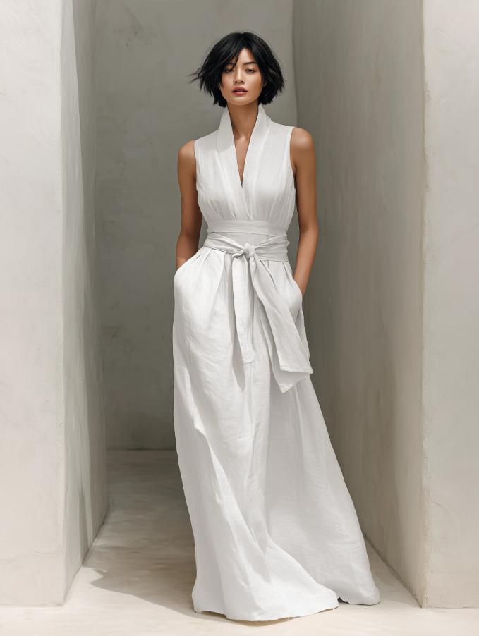 Women's Summer Solid Color Sleeveless Cold-shoulder Dress