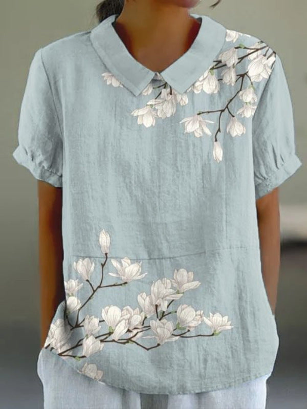 Fashion Summer Style Sleeve Printed Pullover Blouses