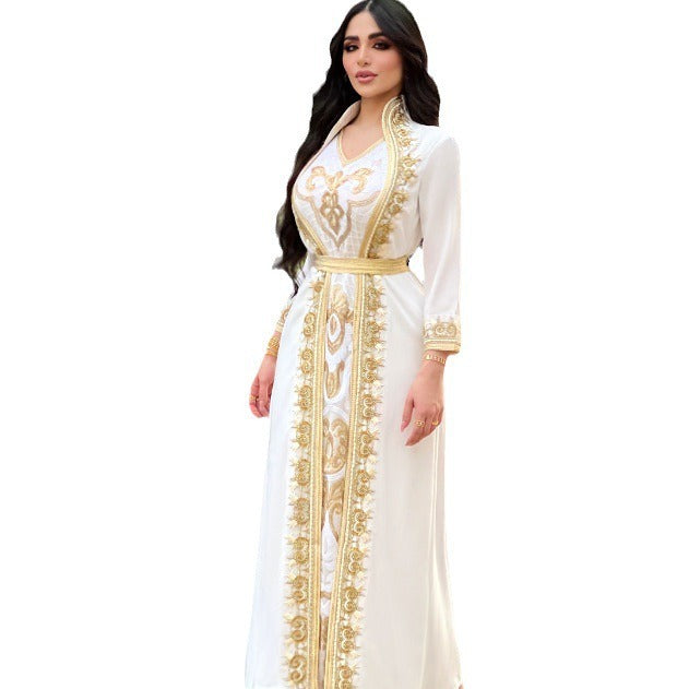 Two-piece Golden Lace Sequined Embroidered Pearl Embroidery Dresses