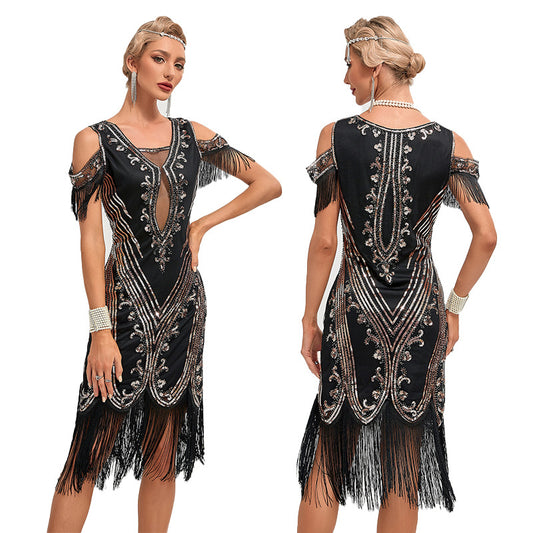 Retro Dance Party Embroidery Tassel Dress Plus Size