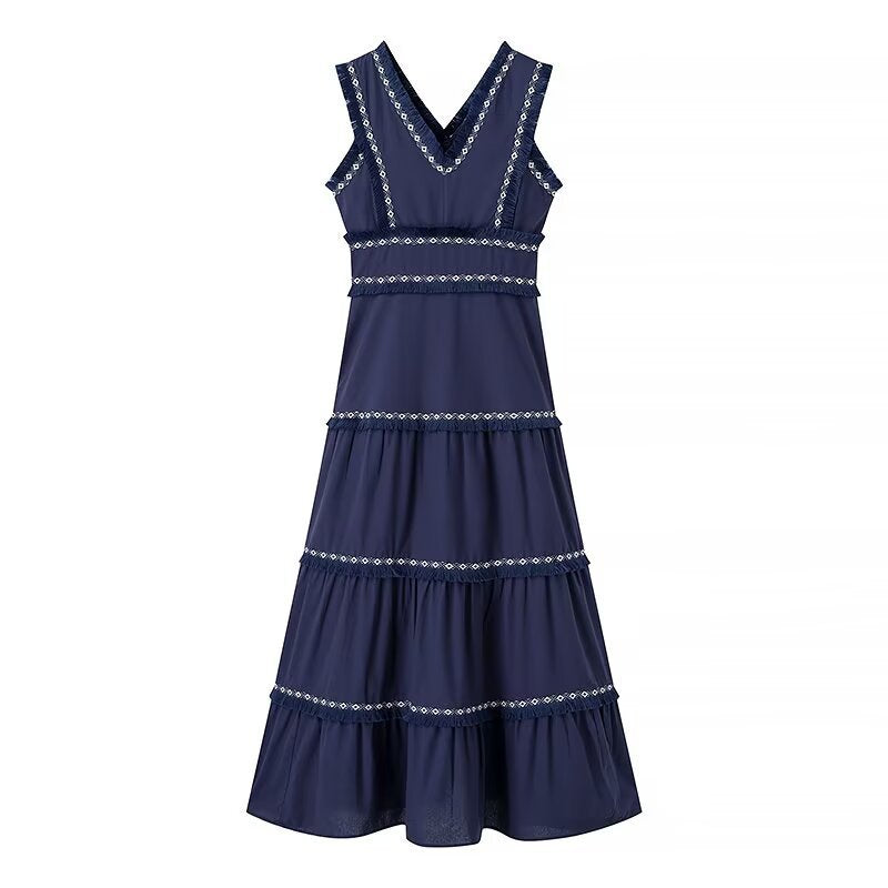 Women's Sleeveless Slim Lace Stitching Decorated Tassel Dresses