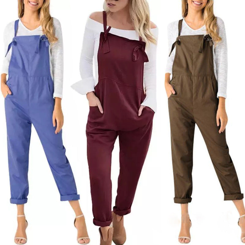 Women's Summer Loose Casual Pocket Suspender Trousers Jumpsuits