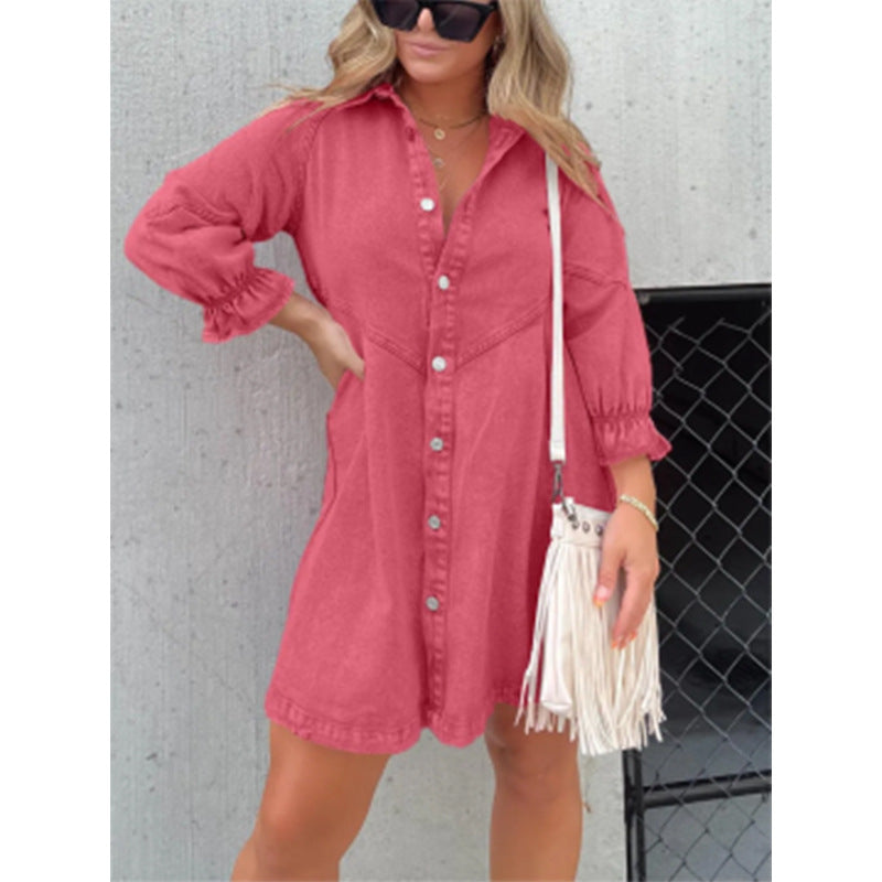 Shirt Denim Lantern Sleeve Loose Dress Skirts
