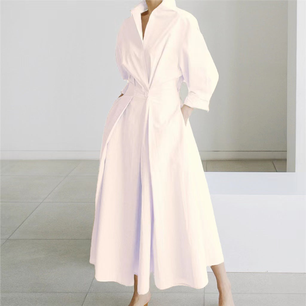 Commuting Fashion Collar Lining Elastic Waist Blouses