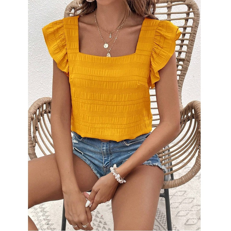 Women's Classy Square Collar Ruffled Shirt Blouses