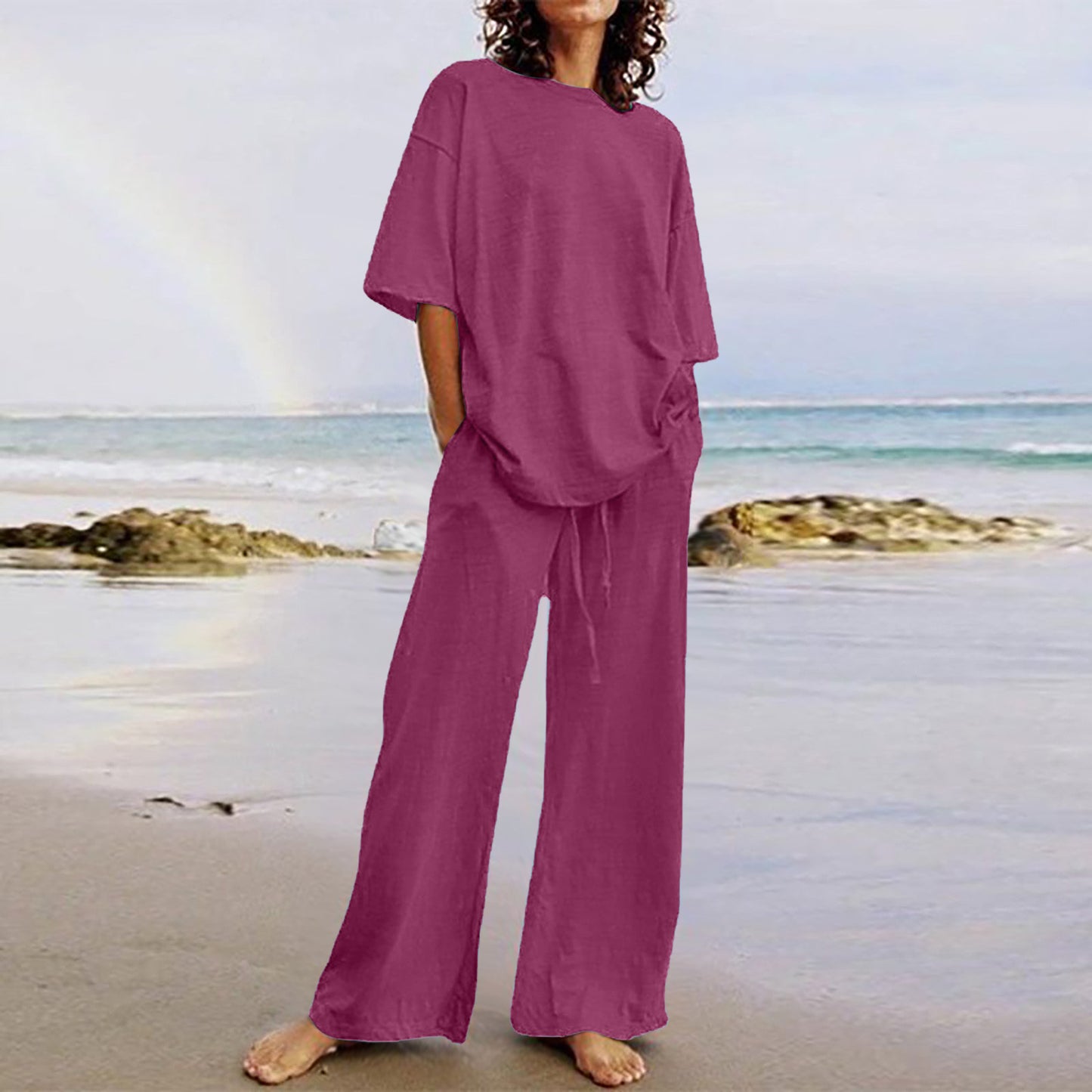 Women's Summer Casual Belt Pocket Half Sleeve Collar Suits