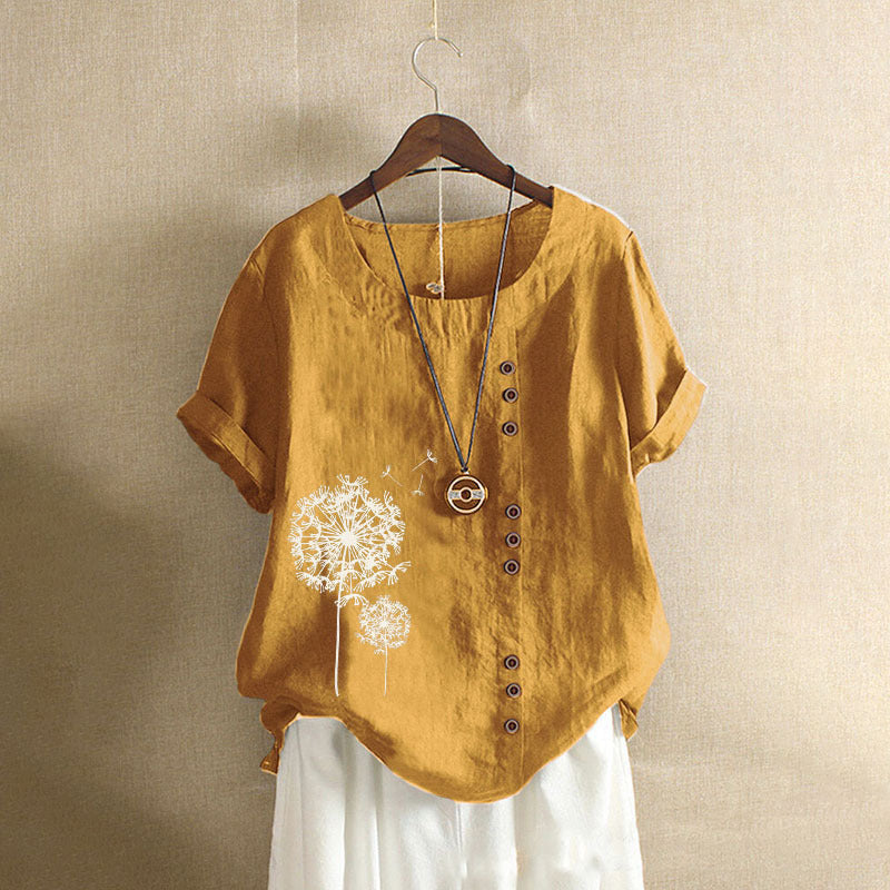 Women's Retro Large Casual Loose Cotton Linen Sleeve Blouses