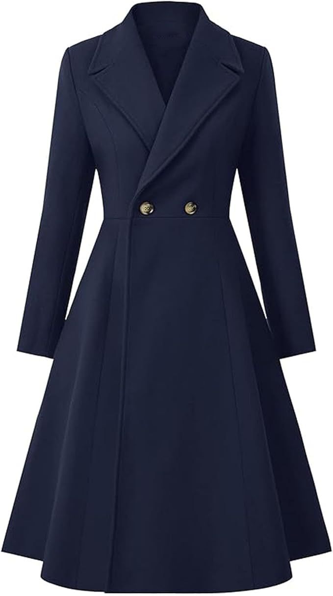 Women's Winter Gap Lapel Double Breasted Button-shaped Pleating Coats